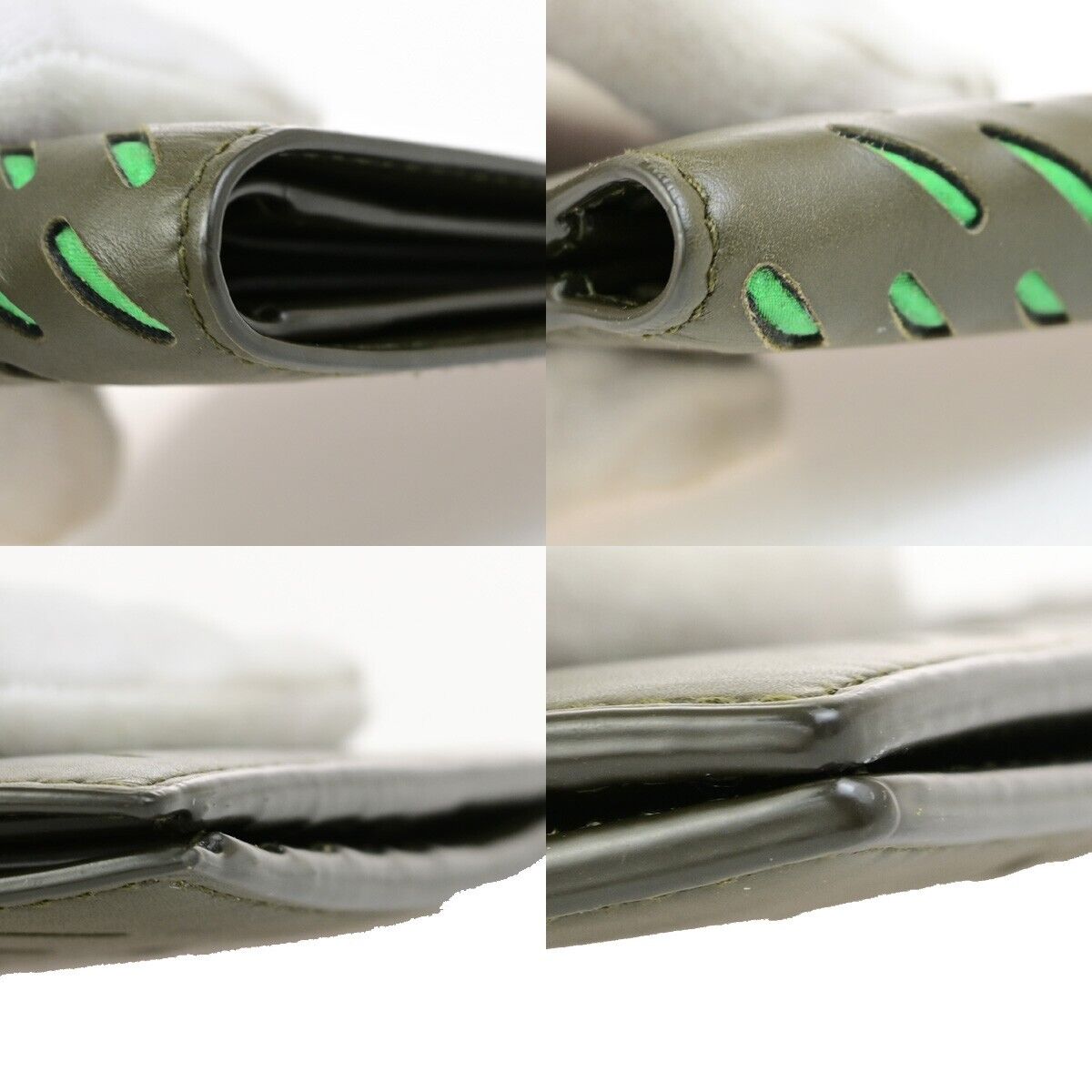 BOTTEGA VENETA Logo Bifold Compact Wallet Leather Khaki Green Italy 36FB223