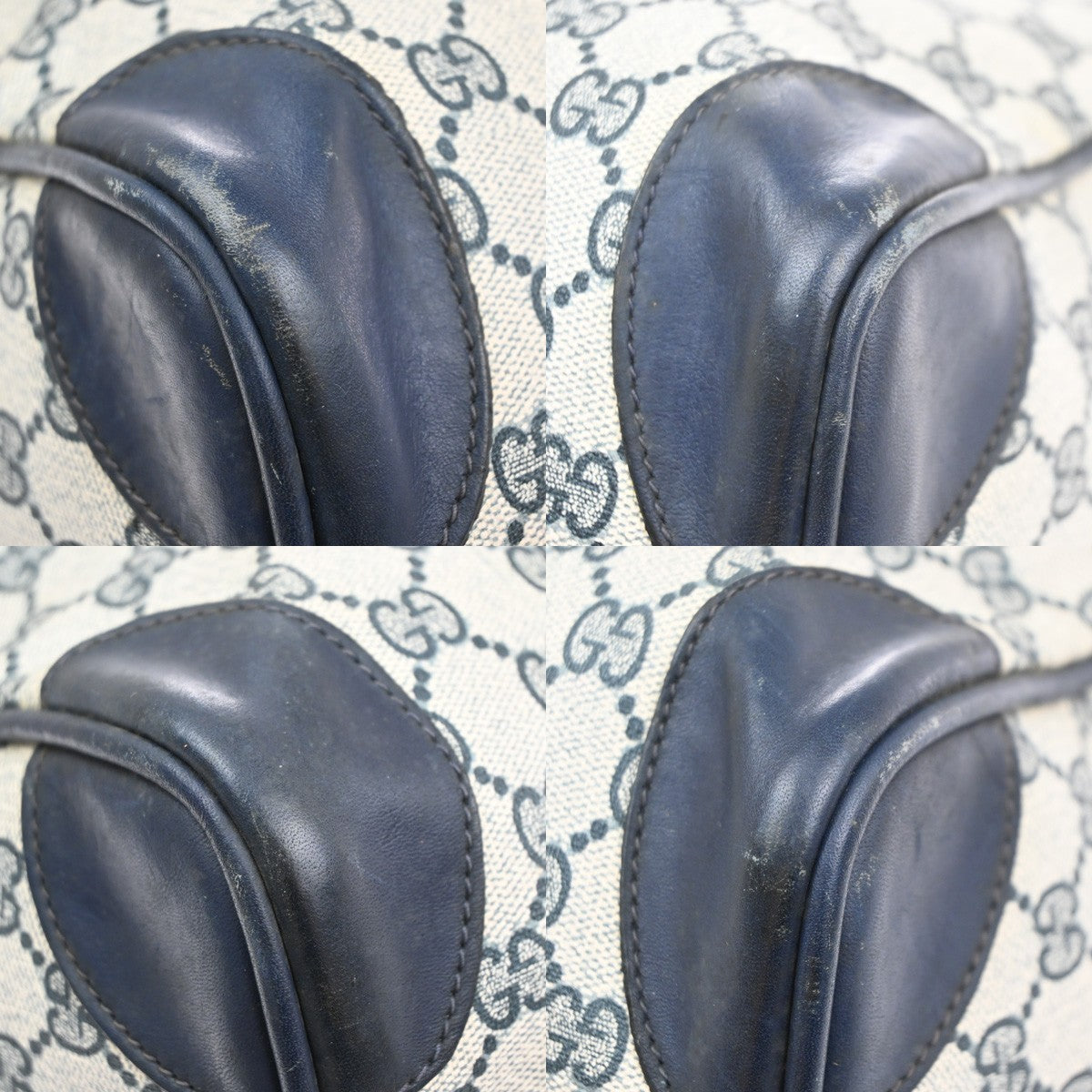 GUCCI Logo GG Pattern Sherry Boston Hand Bag PVC Leather Navy Blue Italy 68MA649
