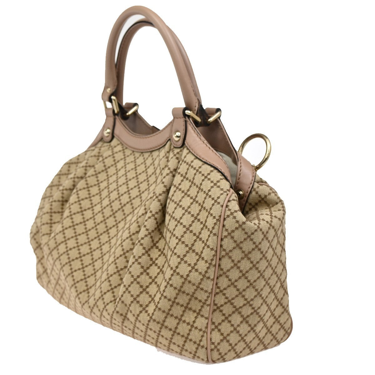 GUCCI Diamante Sukey Shoulder Bag Charm Canvas Leather Brown Pink 74DA099