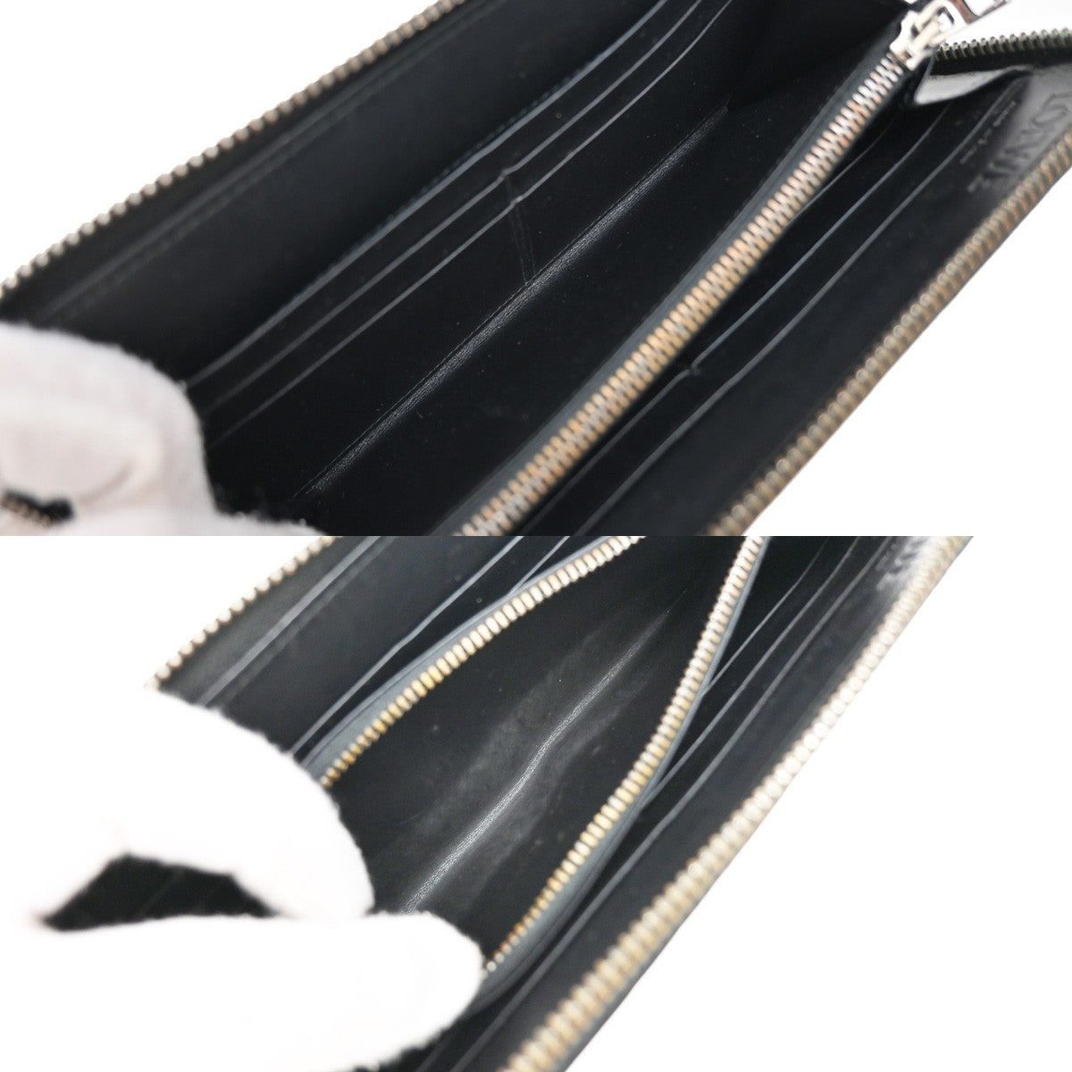LOEWE Logo Anagram Repeat Long Zipper Wallet Embossed Leather Black 69KP047