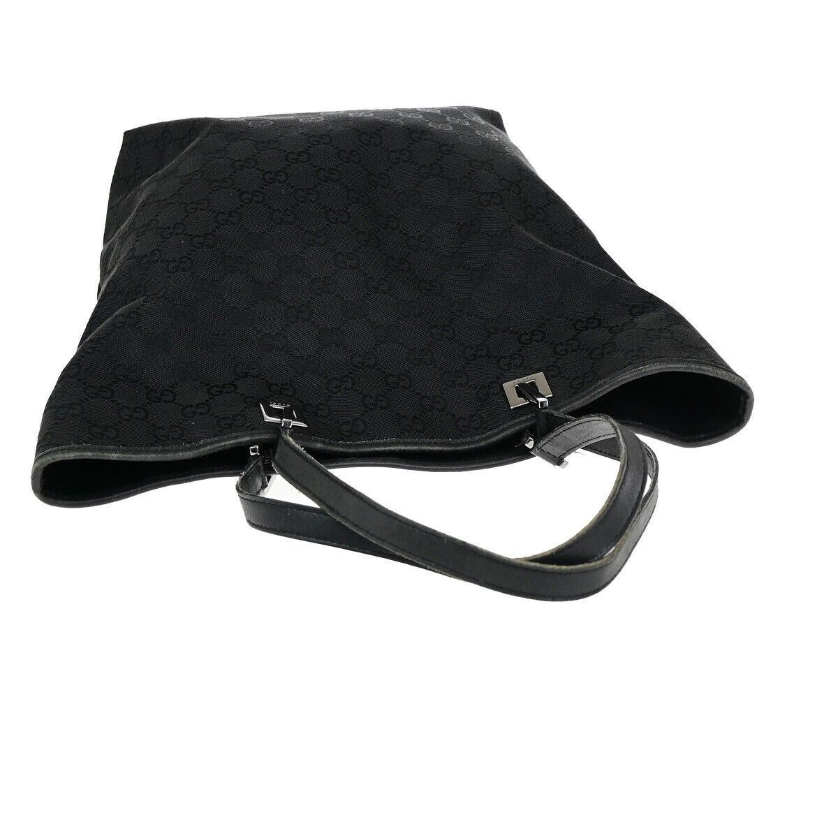 GUCCI Logo GG Pattern Shoulder Tote Bag Canvas Leather Black GHW Italy 62EC530