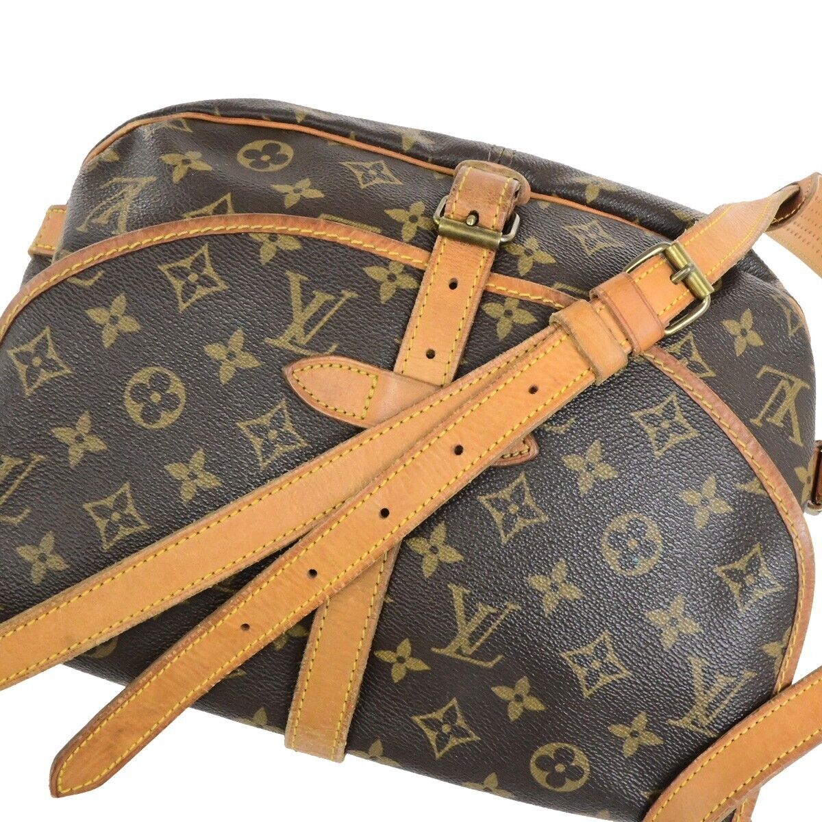 LOUIS VUITTON Logo Saumur 30 Shoulder Bag Monogram Leather Brown M42256 31EE059