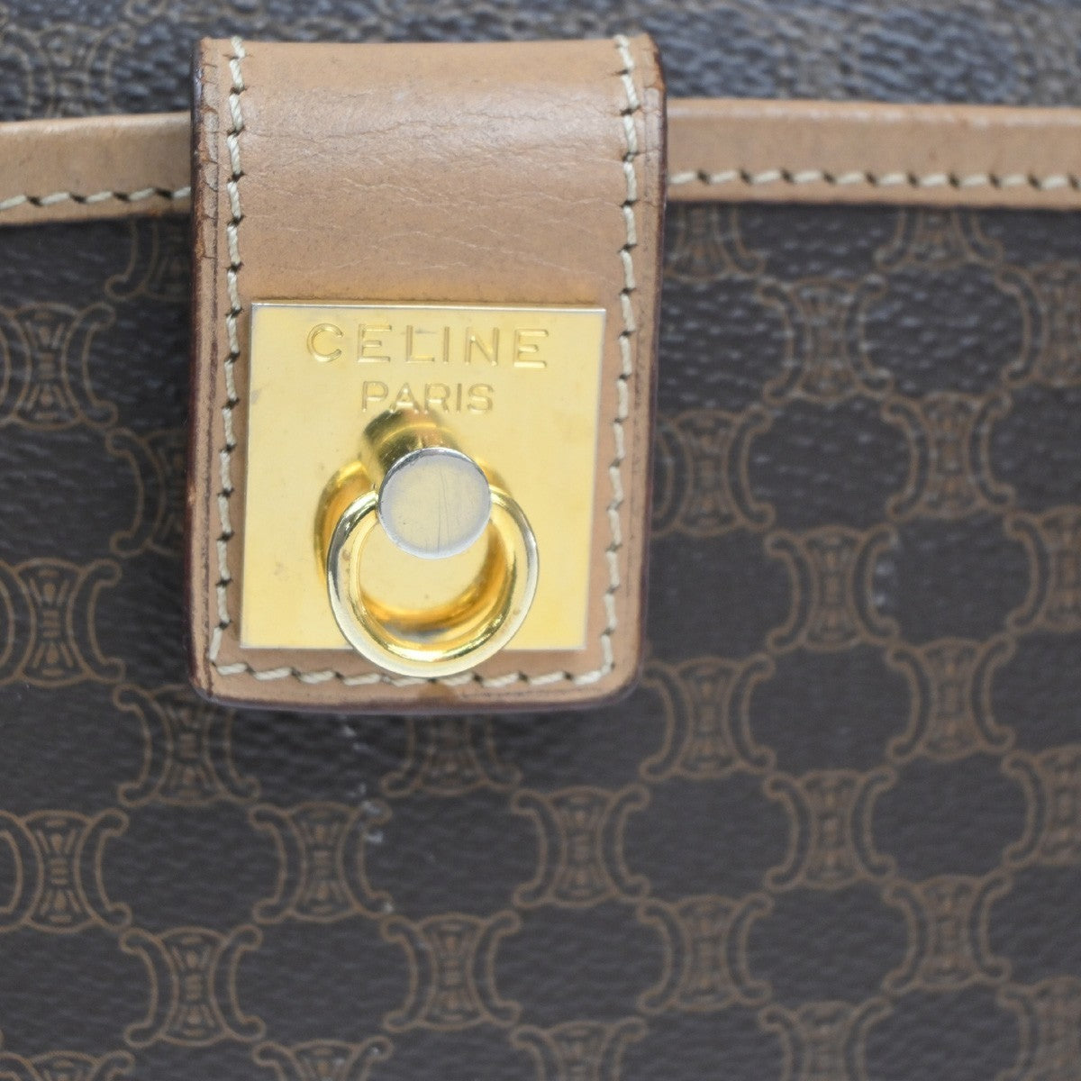 CELINE Logo Macadam Pattern Shoulder Bag PVC Leather Brown Italy GHW 31MA302