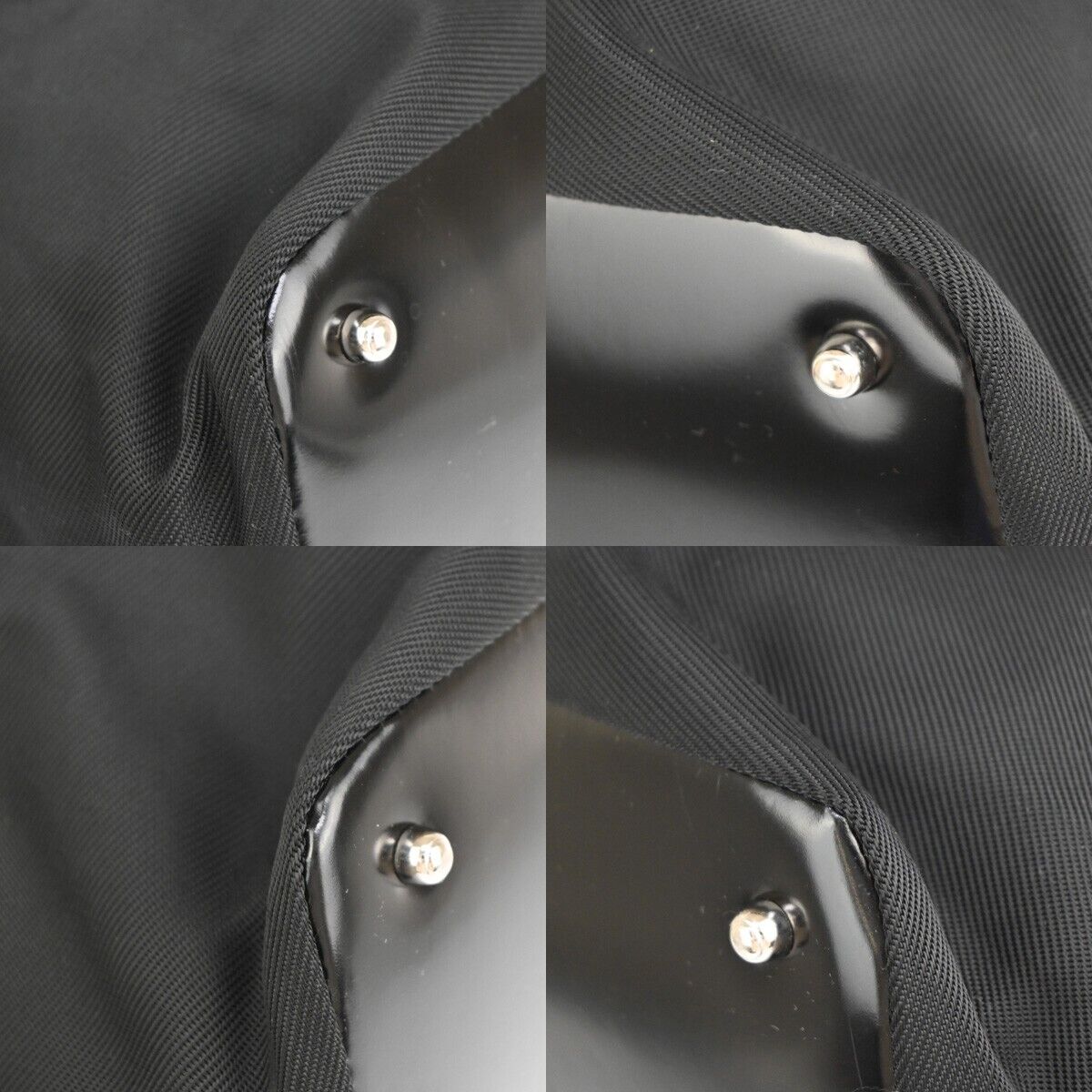 GUCCI Logo Bamboo Tote Hand Bag Nylon Leather Black Silver Italy 09YE231