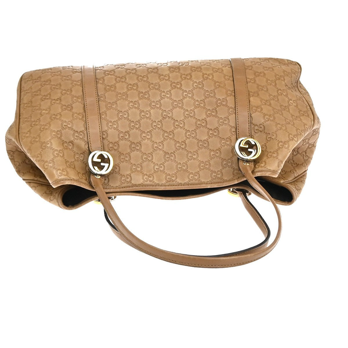 GUCCI Logo Twins Guccissima Shoulder Tote Bag Leather Brown Italy 80YJ201