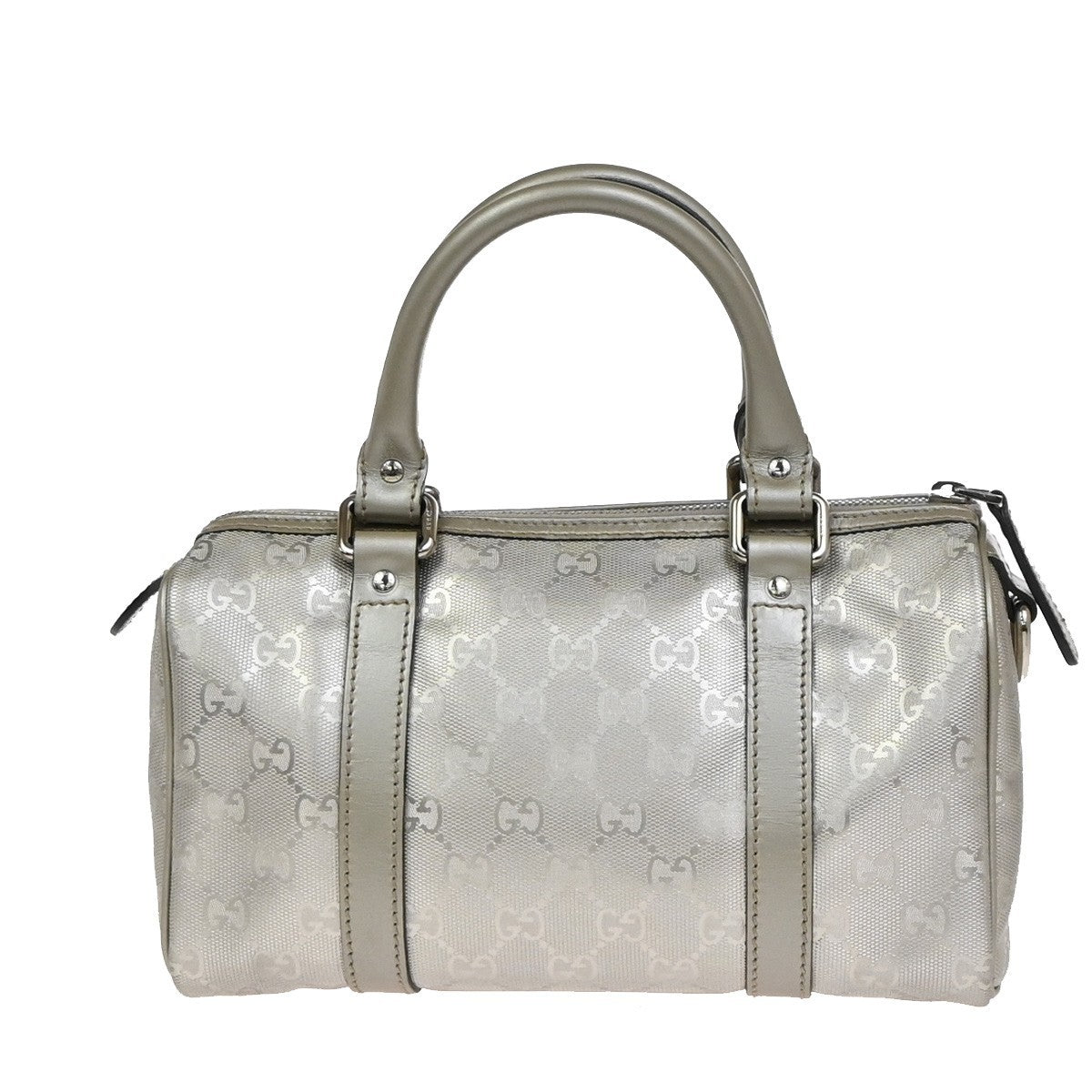 GUCCI Logo Imprime GG Pattern Hand Tote Bag PVC Leather Silver Italy SHW 89KC688