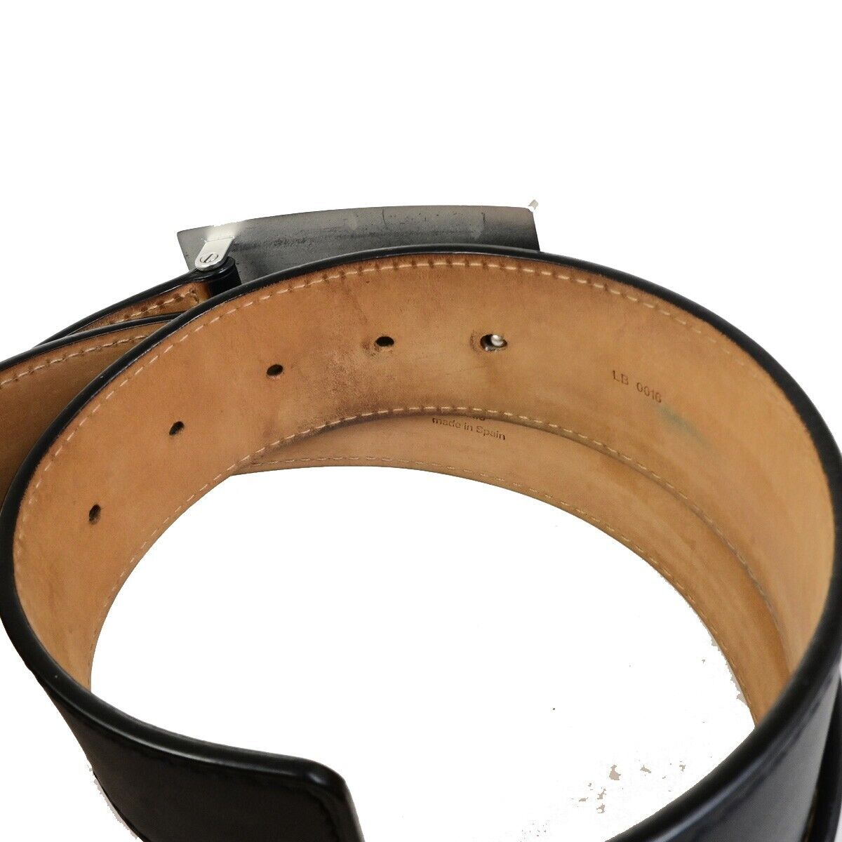 LOUIS VUITTON Logo Ceinture Jeans Belt Leather Black Silver Spain M6812 36FB286