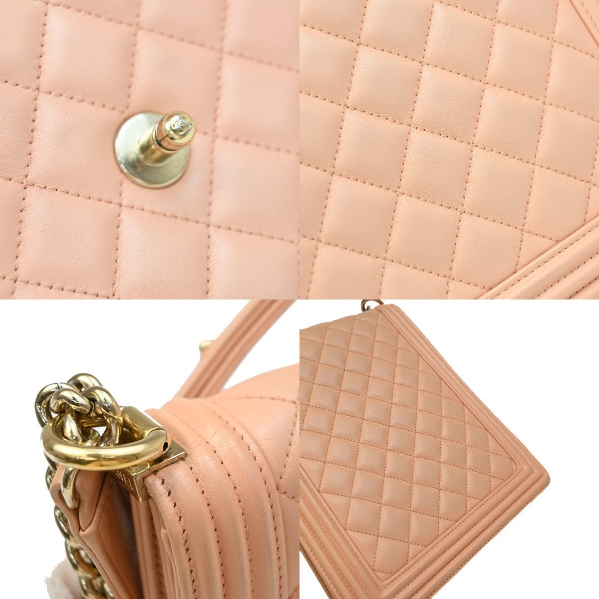 CHANEL Boy CC Logo Chain Shoulder Bag Lamb Skin Leather Pink GHW Italy 865RF731