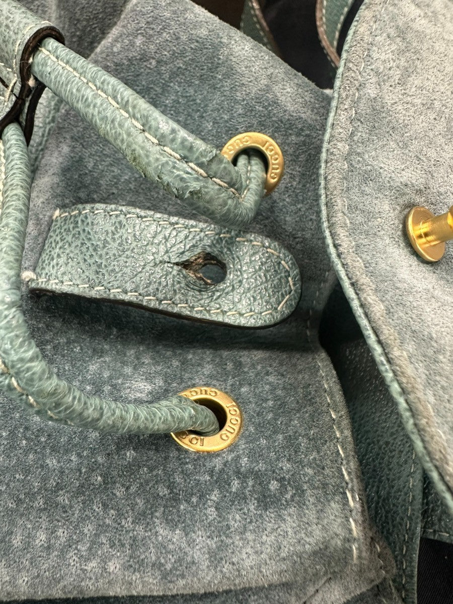 GUCCI Logo Bamboo Handle Mini Backpack Bag Suede Leather Green GHW Italy 36KC838
