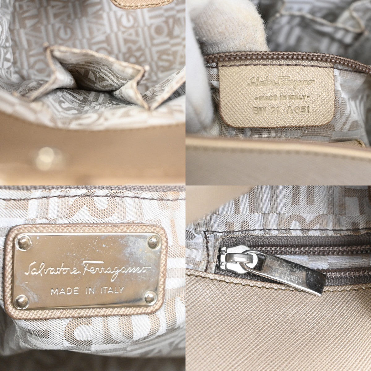 SALVATORE FERRAGAMO Gancini Hand Bag Leather Beige SHW Italy 61TA343