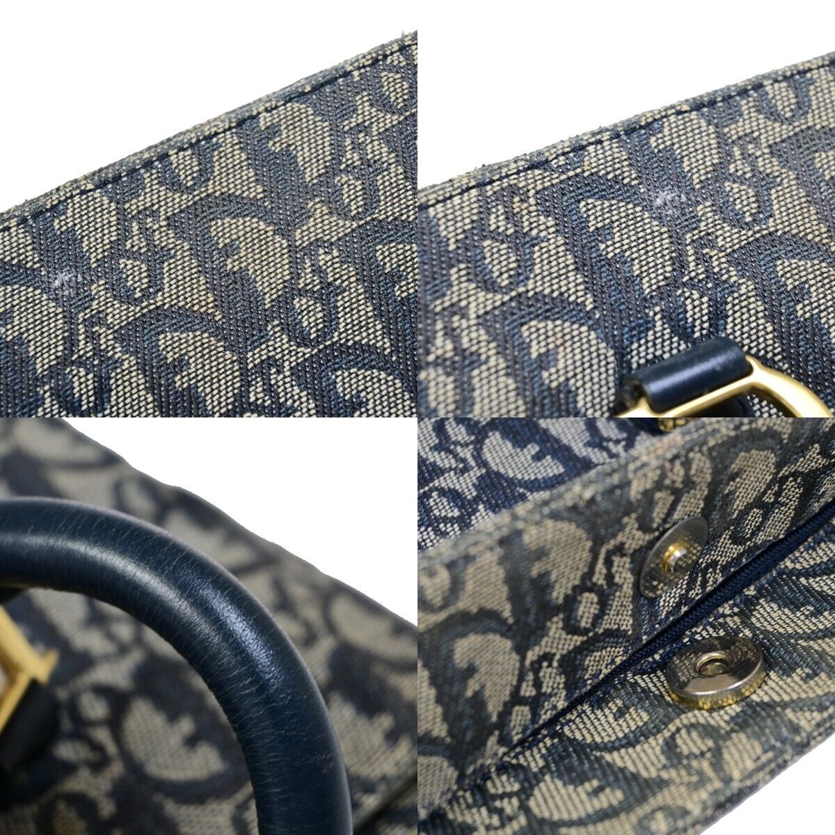 CHRISTIAN DIOR Trotter Pattern Hand Tote Bag Canvas Leather Blue GHW 35EB800