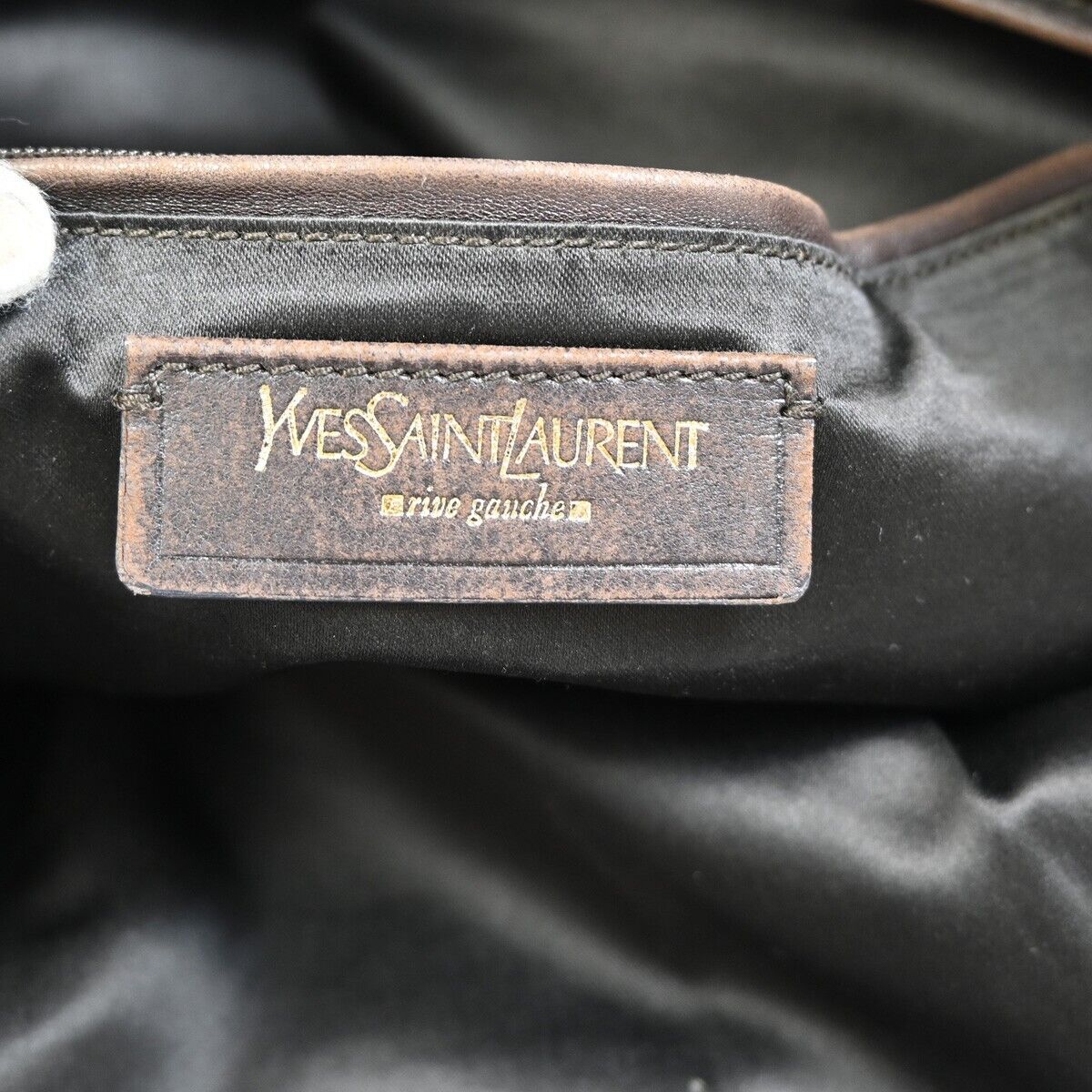 YVES SAINT LAURENT YSL Logo Rive Gauche Hand Bag Soft Leather Brown 62SH775