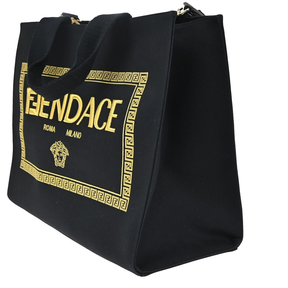 FENDI x Versace FENDACE Shoulder Tote Bag Canvas Leather Black 668RF714