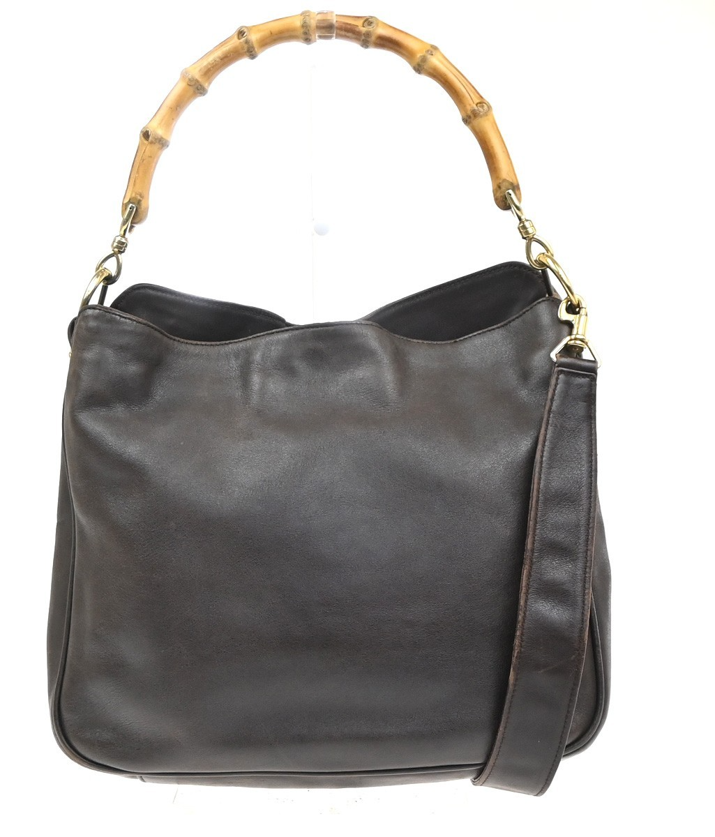 GUCCI Logo Bamboo Handle 2way Shoulder Bag Leather Brown GHW Italy 67KC940