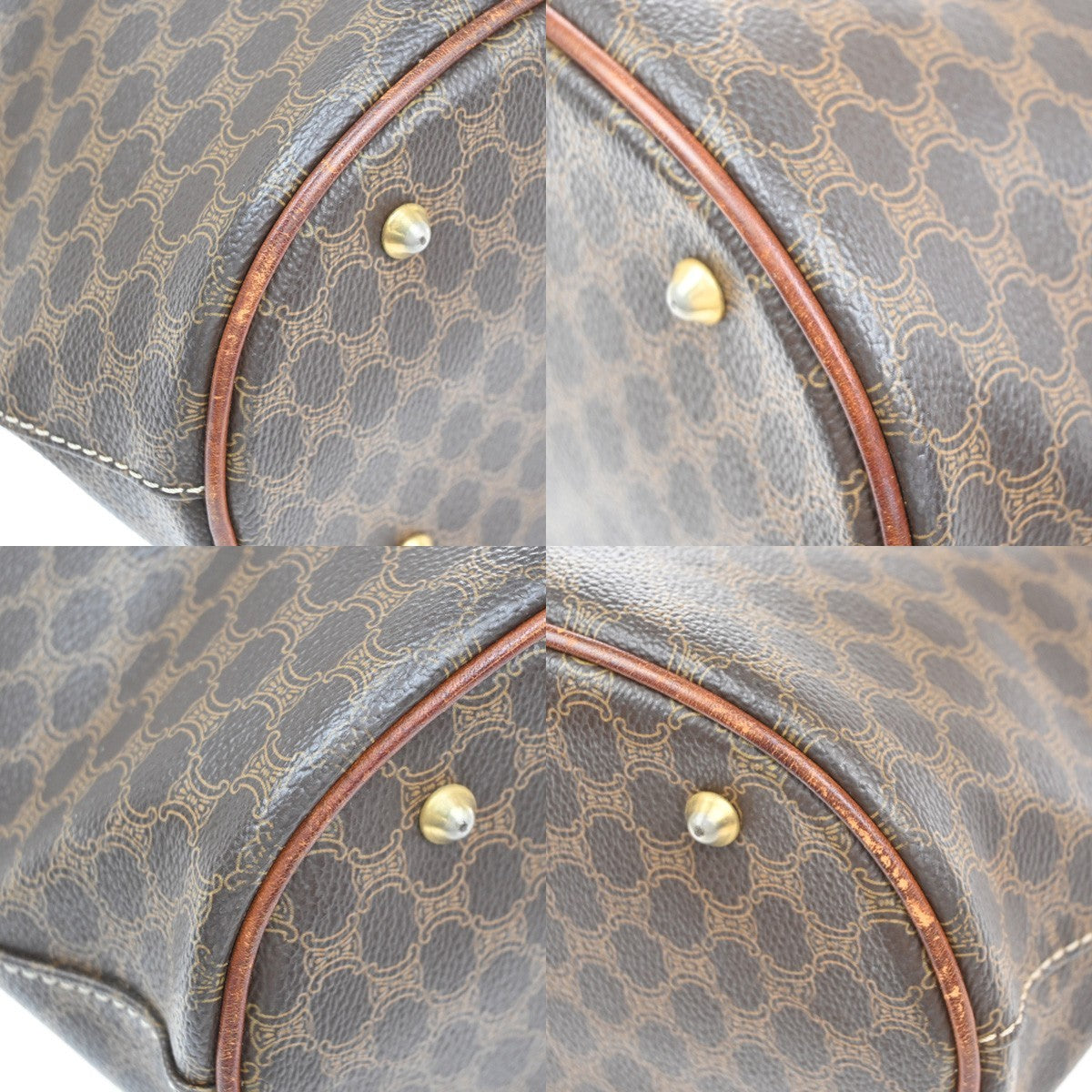 CELINE Logo Macadam Pattern Shoulder Tote Bag PVC Leather Brown GHW 07EG396