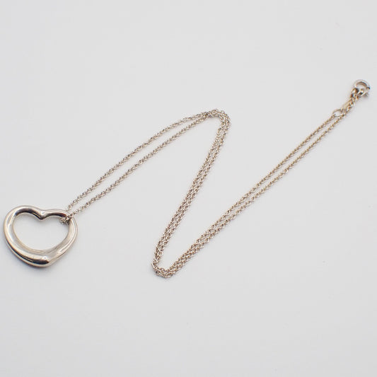 TIFFANY & CO. Open Heart 22mm Chain Necklace Ag 925 Elsa Peretti Silver 02KC580