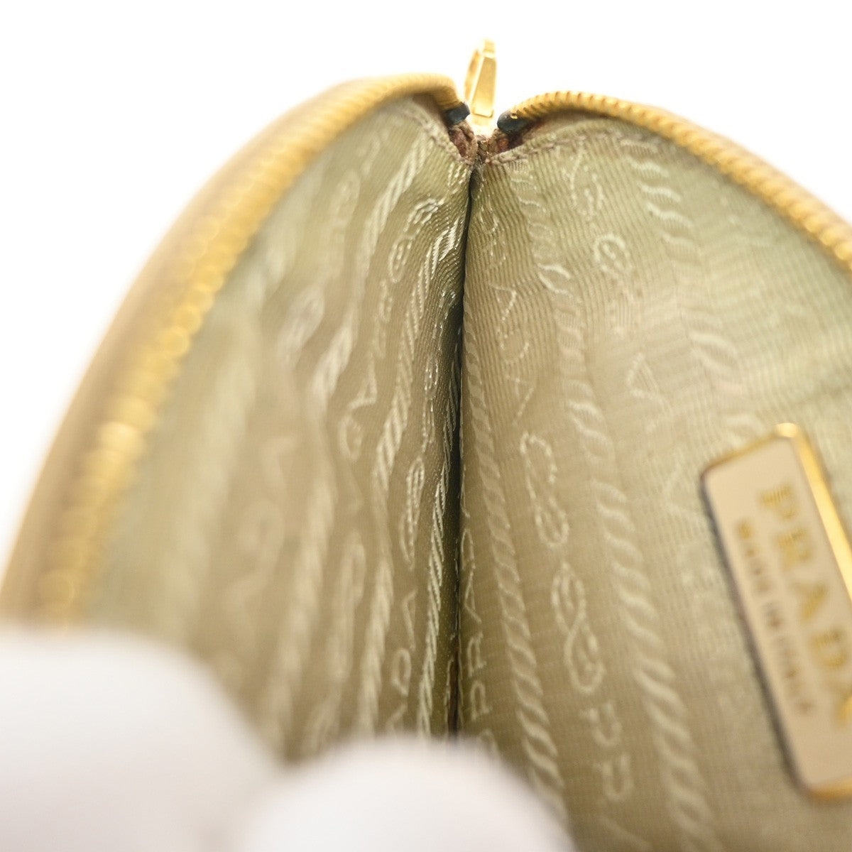 PRADA Zipper Around Mini Coin Case Wallet Saffiano Leather Gold Italy 63MA621