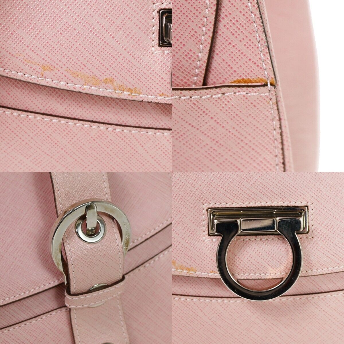 SALVATORE FERRAGAMO Gancini Hand Bag Leather Pink Silver Made in Italy 62HB105