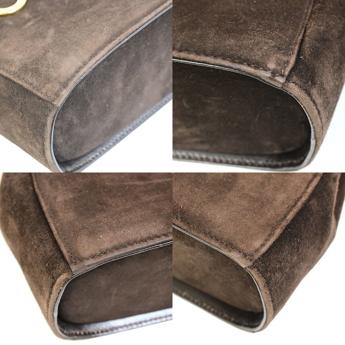 SALVATORE FERRAGAMO Logo Gancini Hand Bag Suede Leather Brown GHW Italy 04FA937