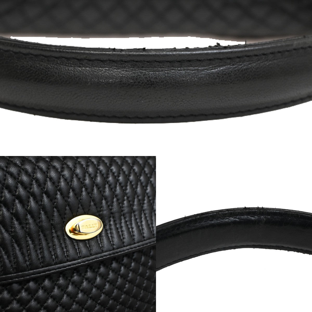 BALLY Logo Quilted Hand Bag Leather Black GHW Italy 02YH286
