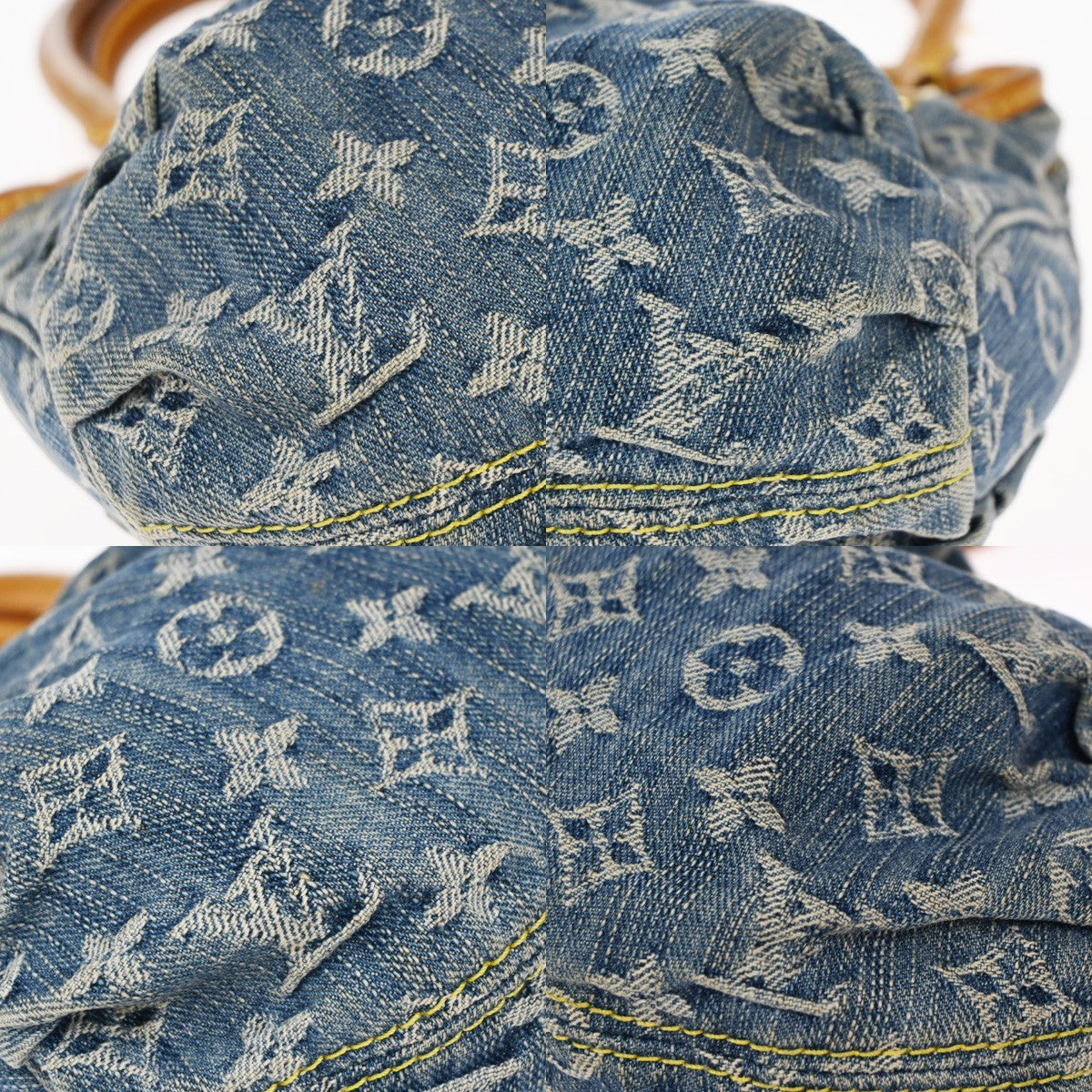 LOUIS VUITTON Logo Pleaty Hand Bag Monogram Denim Leather Blue M95020 671RP147