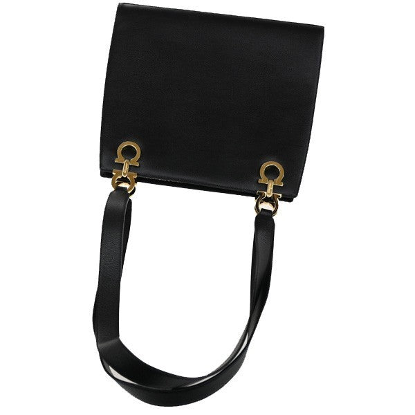 SALVATORE FERRAGAMO Gancini Shoulder Hand Bag Leather Black GHW 35CA312