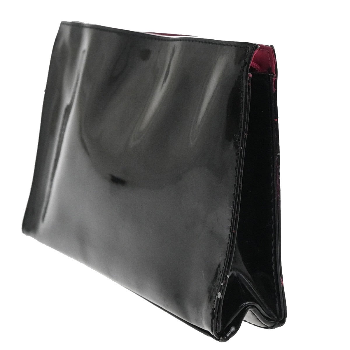 YVES SAINT LAURENT YSL Logo Pouch Bag Patent Leather Black Pink GHW 03KB043