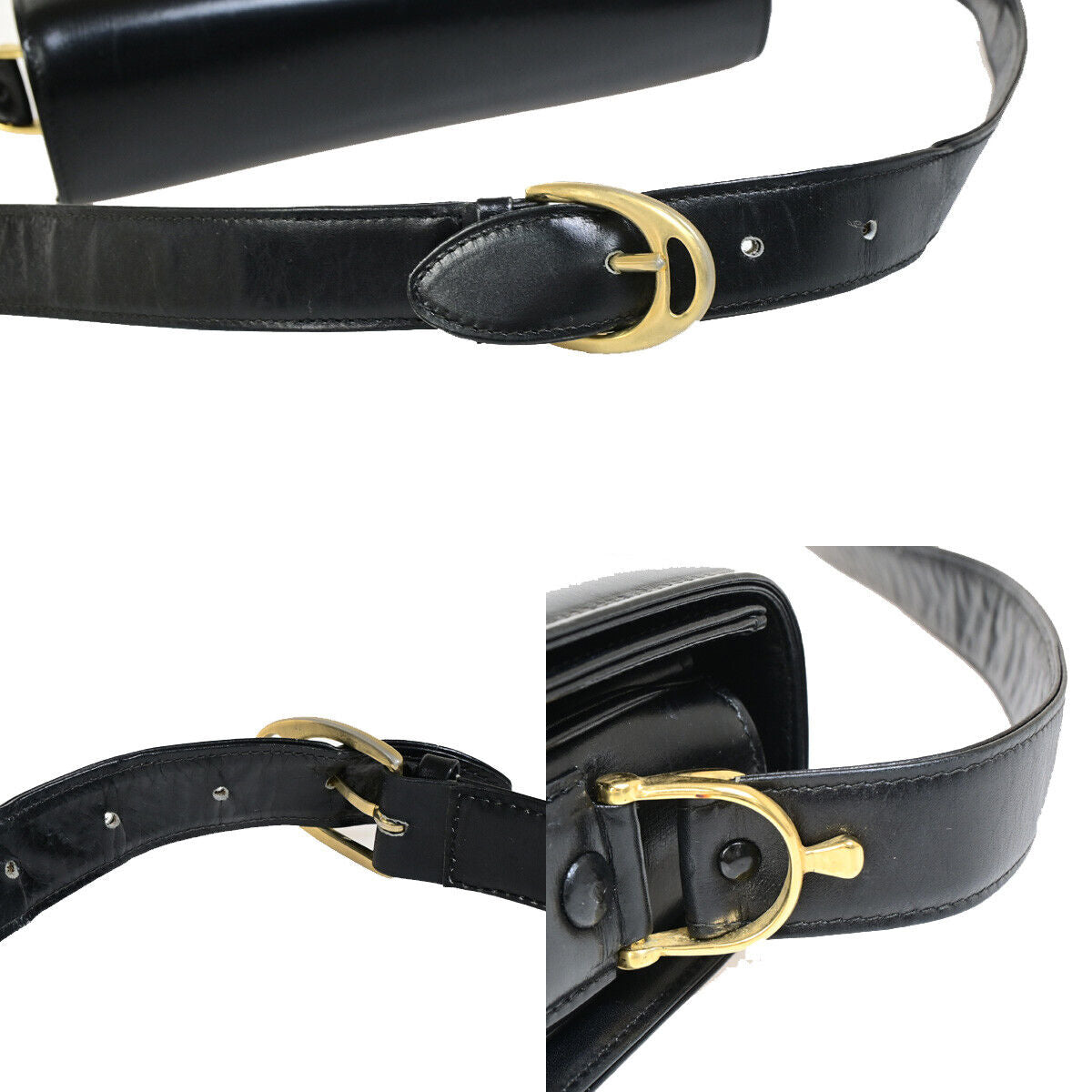 CELINE Logo Horse Carriage Shoulder Bag Leather Black GHW Italy 63YG344