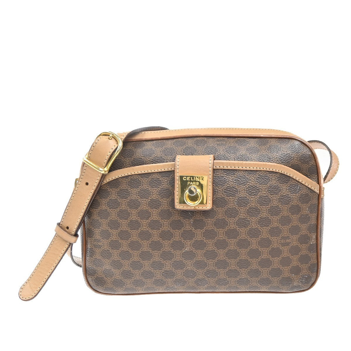 CELINE Logo Macadam Pattern Shoulder Bag PVC Leather Brown Italy GHW 31MA302