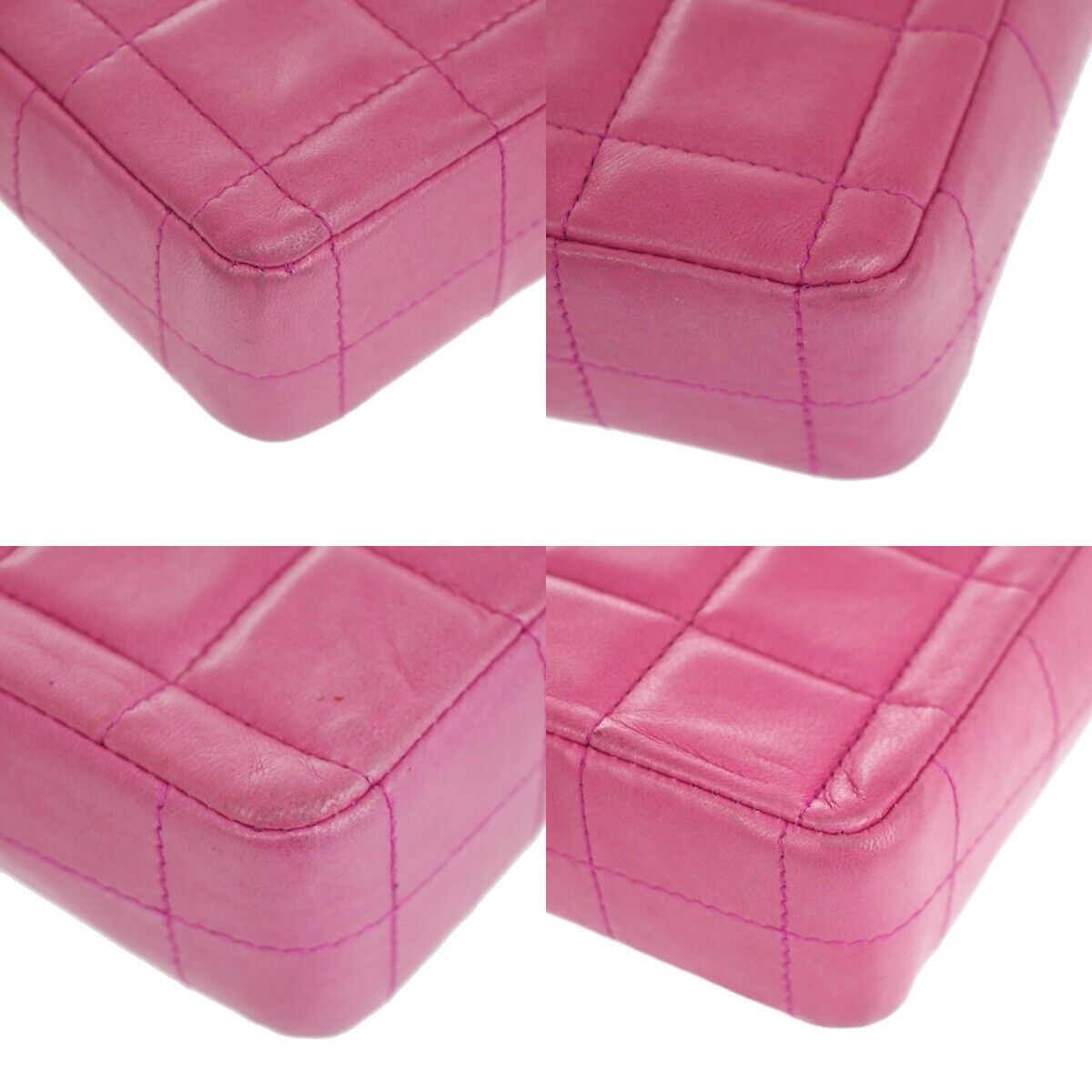 CHANEL CC Logo Chocolate Bar Chain Shoulder Bag Leather Magenta France 325RH263