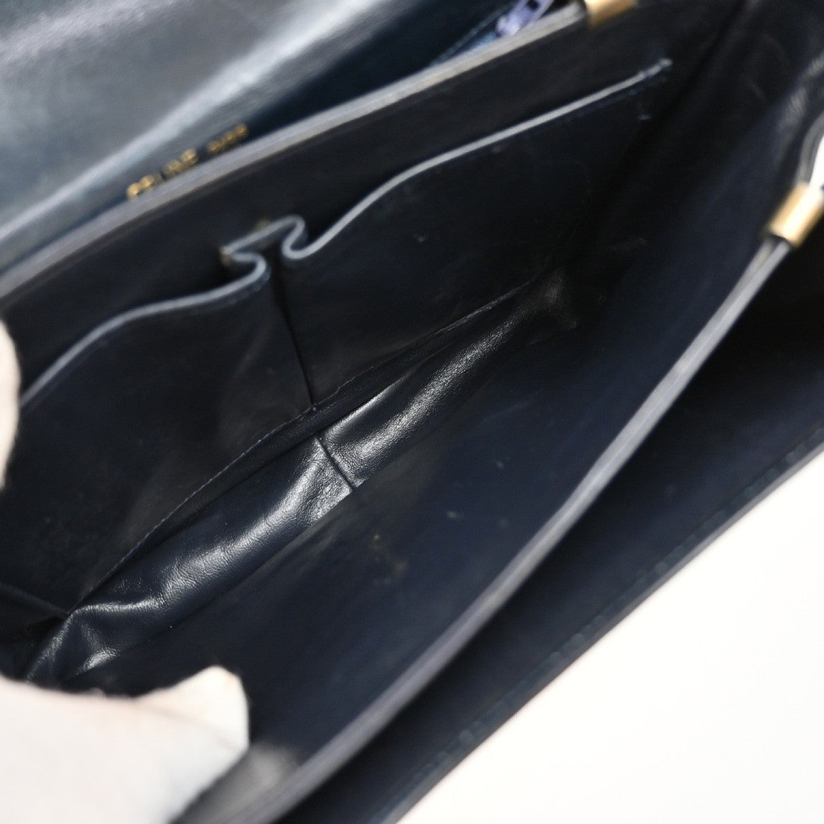 CELINE C Macadam Horse Carriage Shoulder Bag Canvas Leather Navy Blue 67EF889