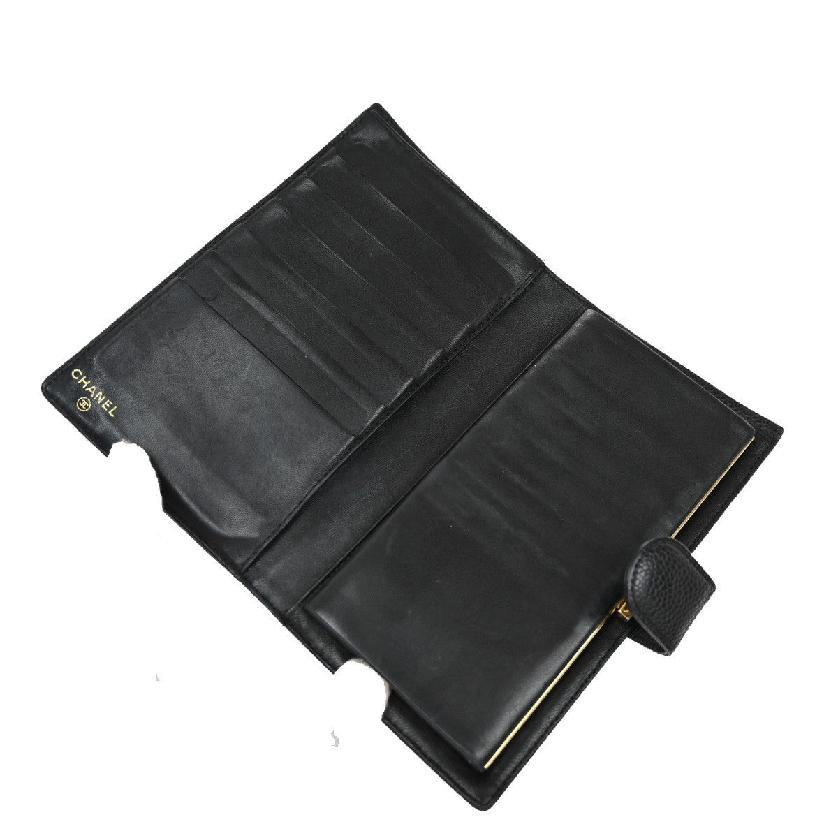 CHANEL CC Logo Long Bifold Wallet Grained Calfskin Leather Black France 79RF777