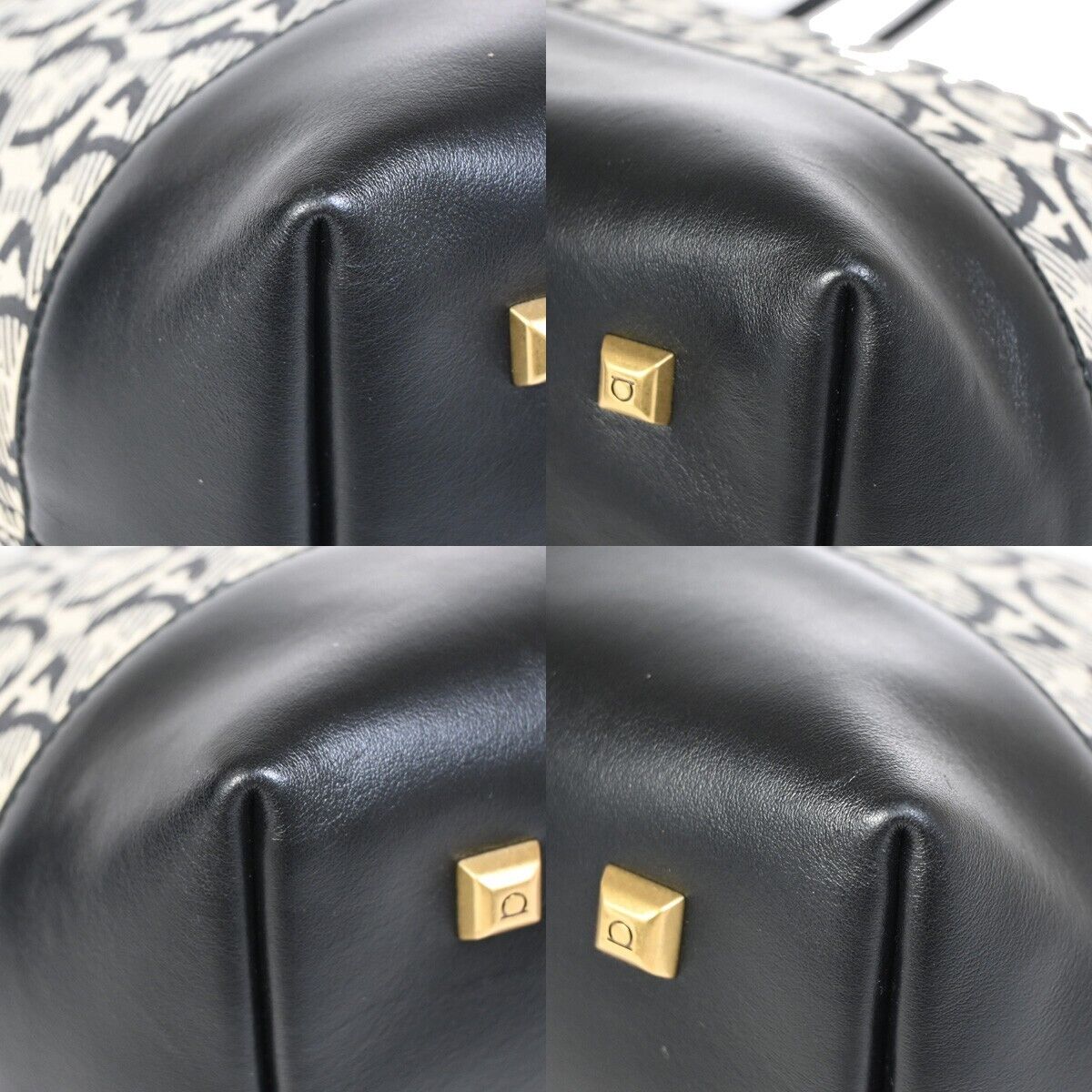 SALVATORE FERRAGAMO Gancini Shoulder Tote Bag Canvas Leather Black Gold 35SH764