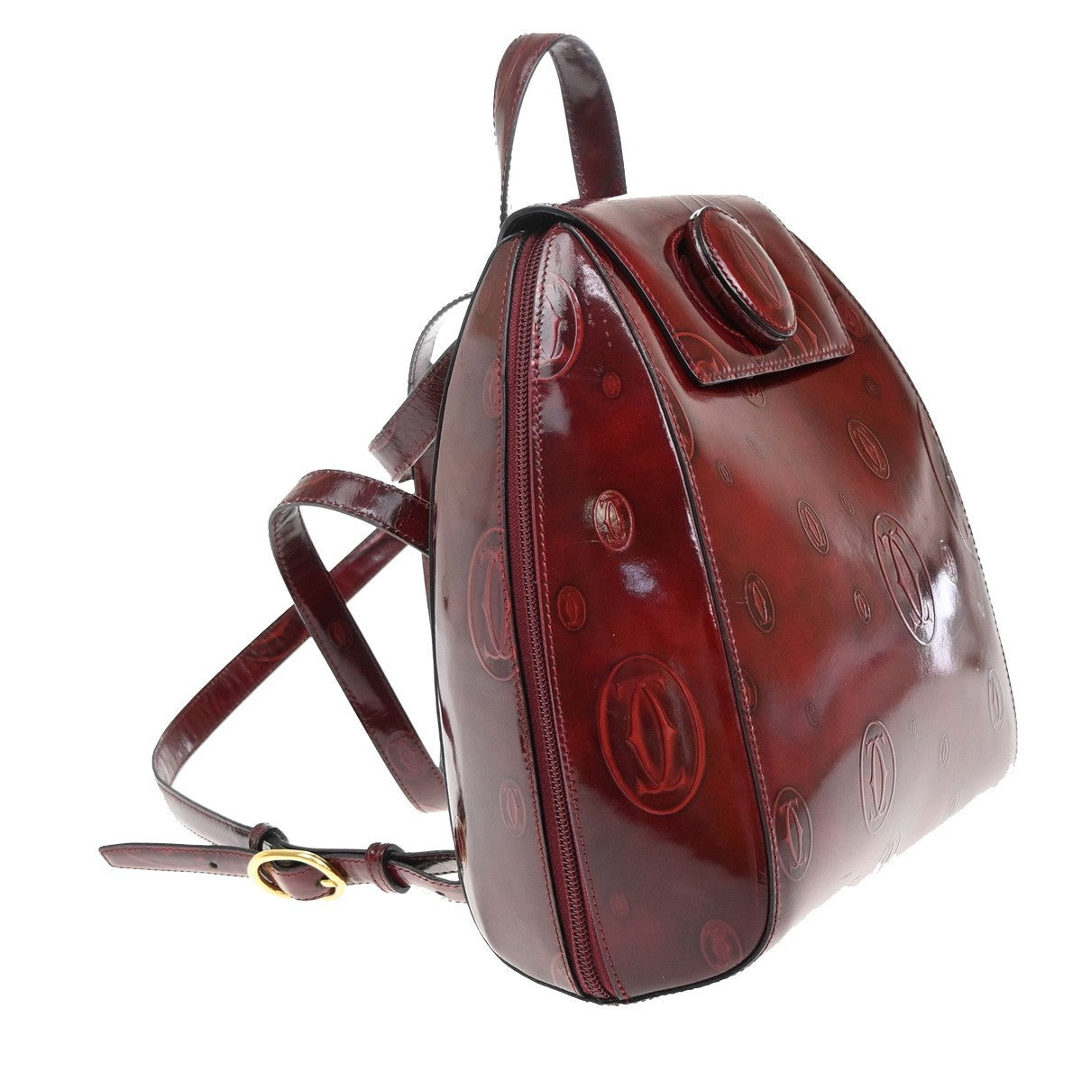 CARTIER Birthday Backpack Shoulder Bag Patent Leather Red GHW France 33EF695