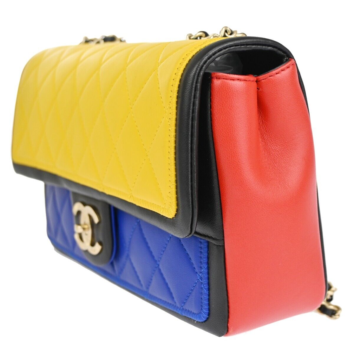 CHANEL Multicolor Matelasse Flap Chain Shoulder Bag Leather BK BE RD YW 730RJ623