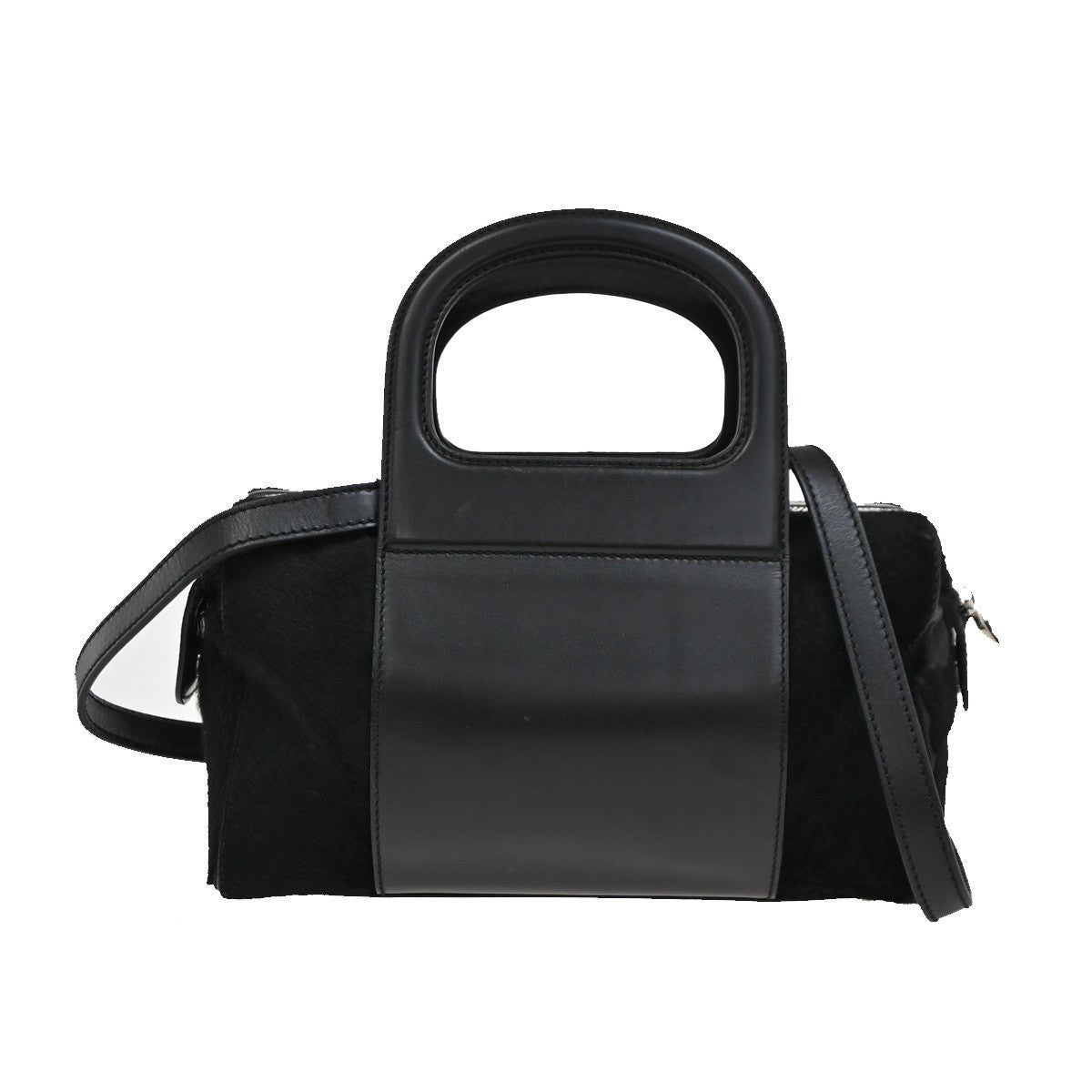 SALVATORE FERRAGAMO Gancini 2Way Shoulder Handbag Fur Leather Black 05DA245
