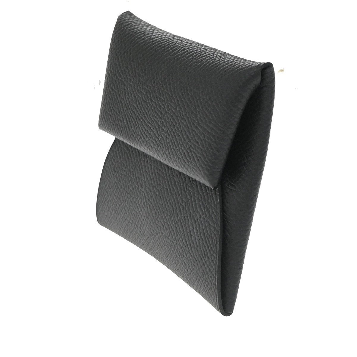 HERMES Logo Bastia Campact Wallet Coin Case Veau Epsom Leather Black 79LC621