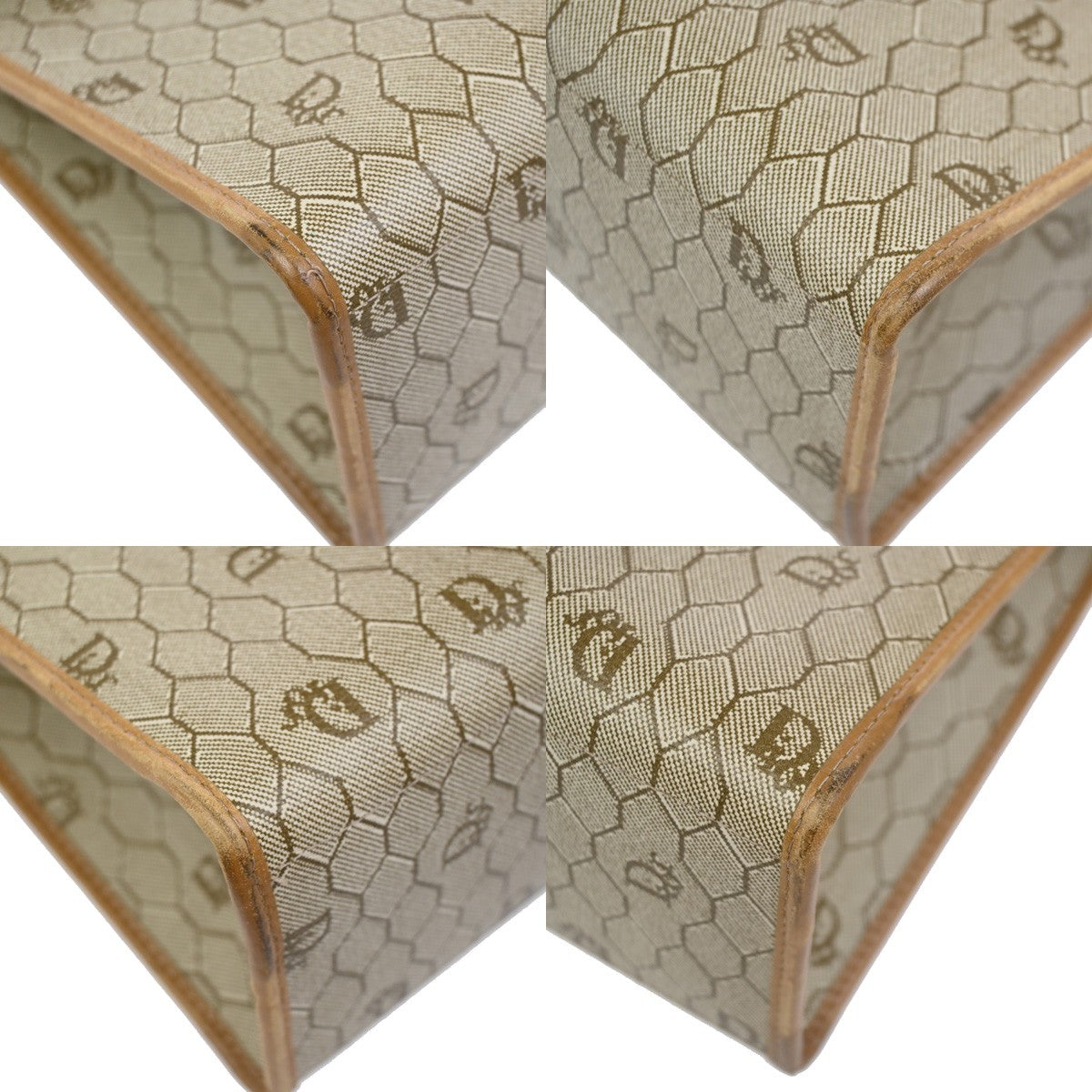 CHRISTIAN DIOR Honeycomb 2Way Shoulder Hand Bag PVC Leather GHW Beige BN 30RL870