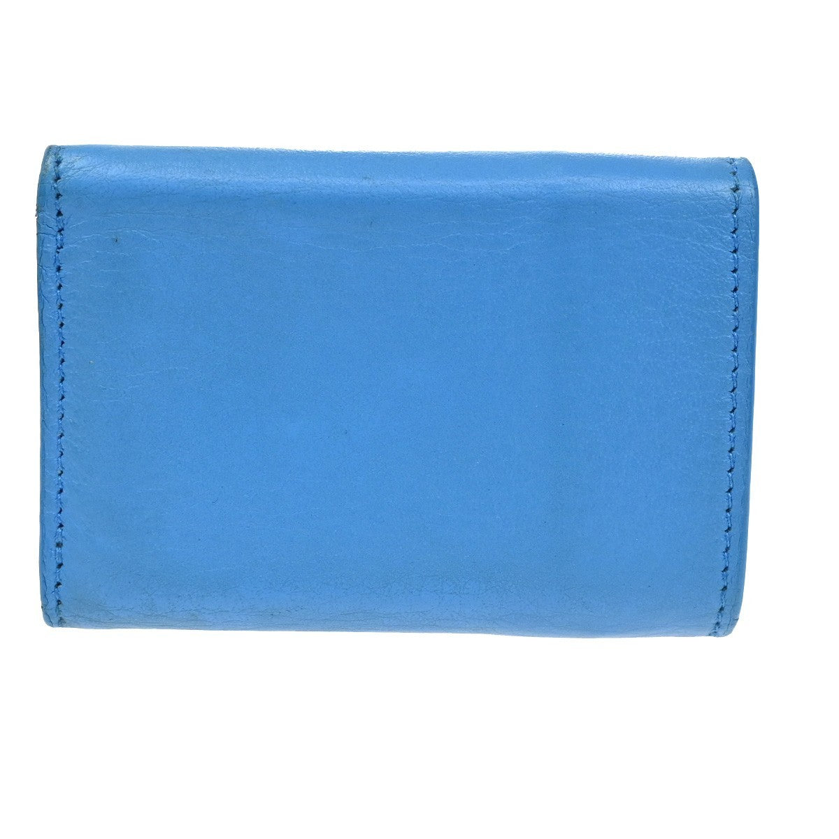 BALENCIAGA Logo Paper Mini Trifold Wallet Purse Leather Blue SHW Italy 68KB334