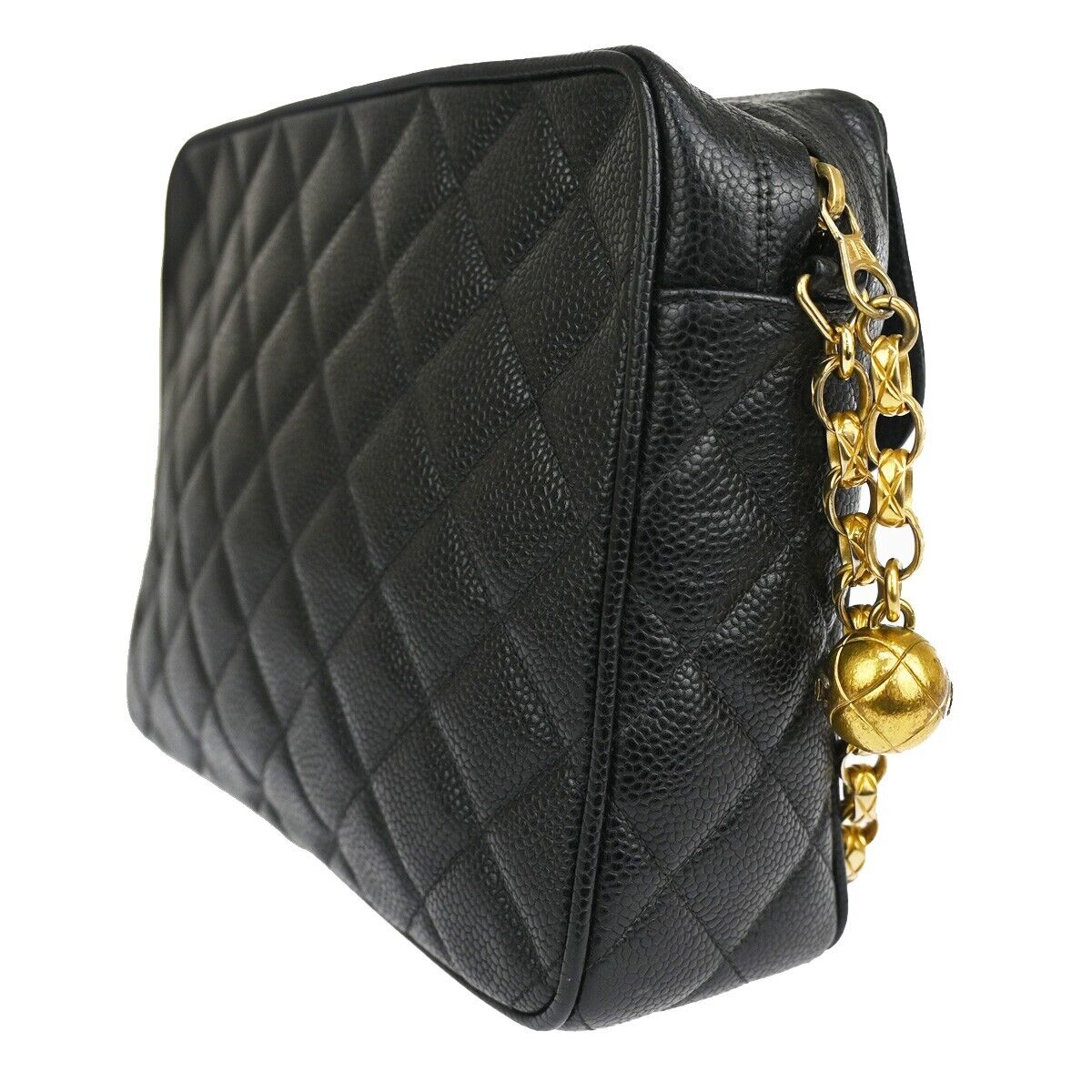 CHANEL CC Logo Chain Shoulder Bag Caviar Skin Leather Black GHW France 876RJ162