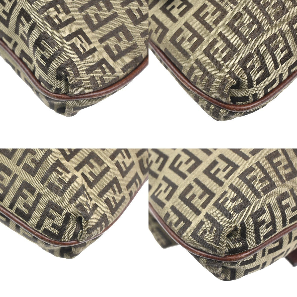 FENDI Zucca Zucchino Pattern Shoulder Bag Canvas Leather Brown Italy 82RL762