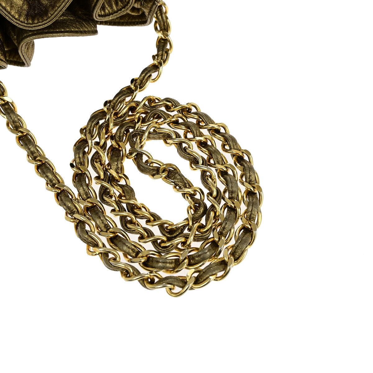 CHANEL CC Matelasse Drawstring Mini Chain Shoulder Bag Leather Gold GHW 390RK134