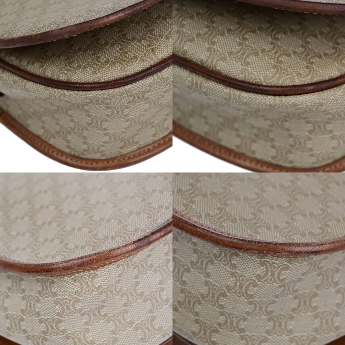 CELINE Logo Macadam Pattern Shoulder Bag PVC Leather Beige Italy 04EB477
