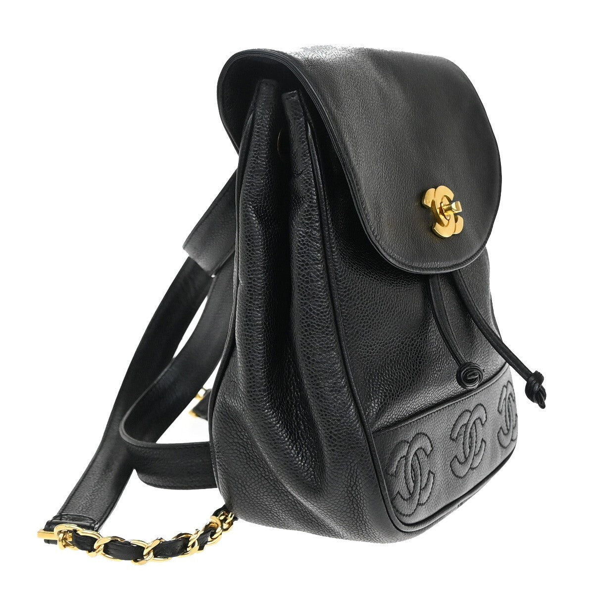 CHANEL Triple CC Chain Backpack Bag Grained Calfskin Leather BK VTG 870RF265