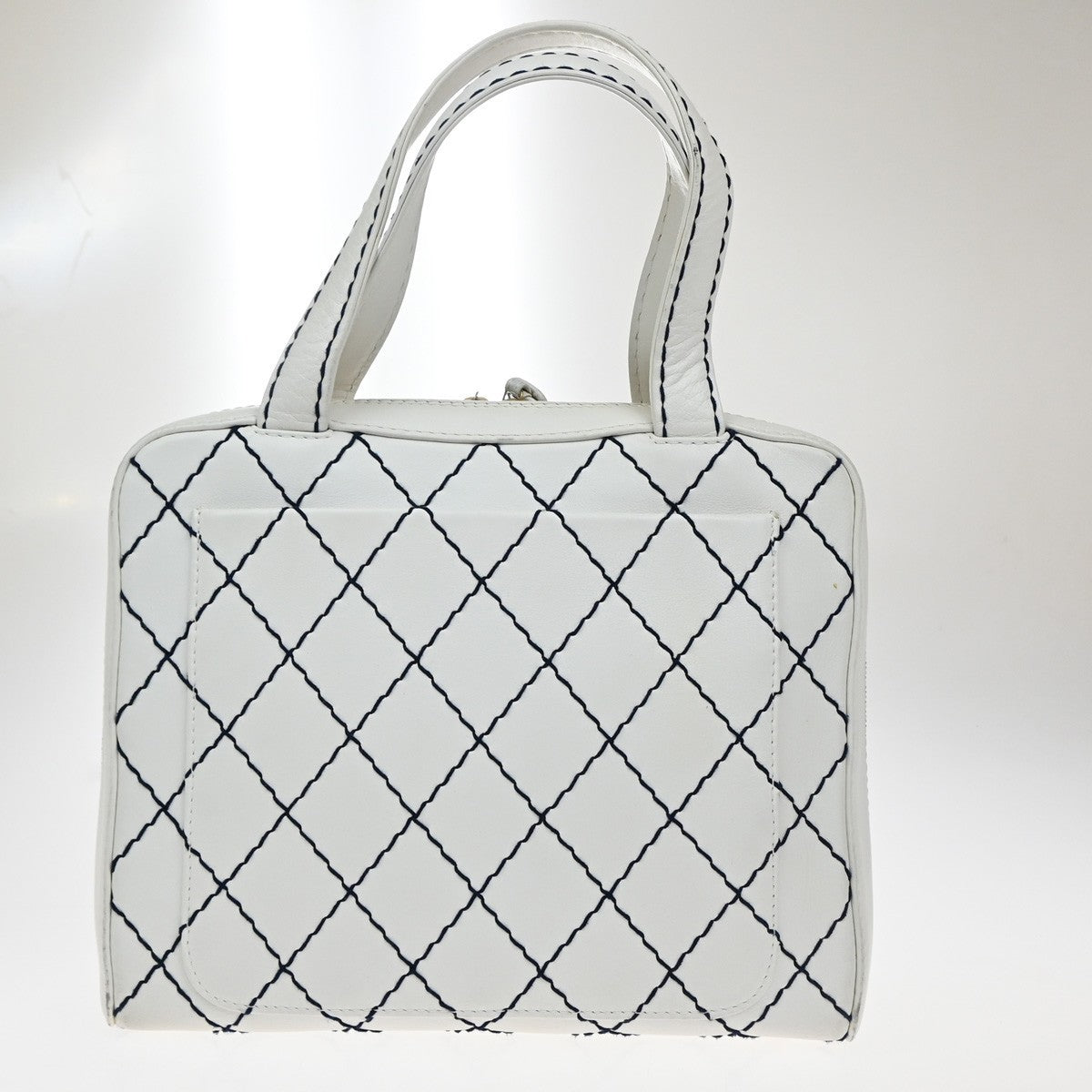 CHANEL CC Logo Wild Stitch Shoulder Hand Tote Bag Leather White Vintage 21RF687