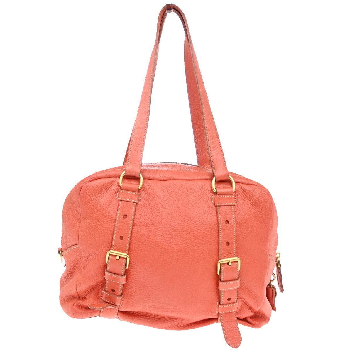 PRADA Logo Shoulder Tote Bag Leather Orange GHW Italy 34KP583