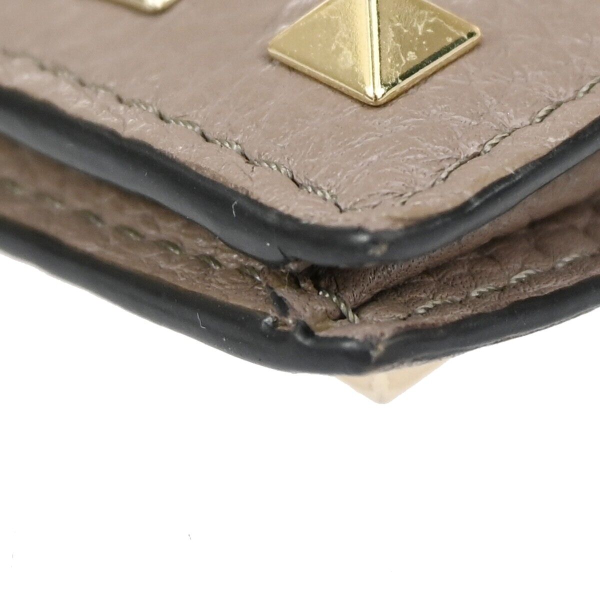 VALENTINO GARAVANI Bifold  Wallet Purse Rockstud Leather Beige Italy 69FA051