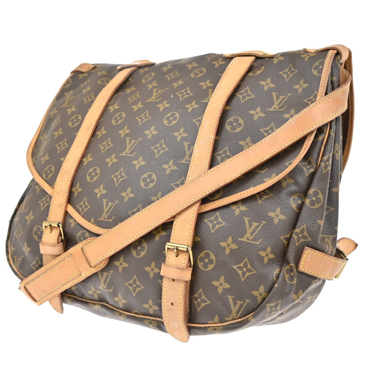 LOUIS VUITTON Logo Saumur 43 Shoulder Bag Monogram Leather Brown M42252 18CA077