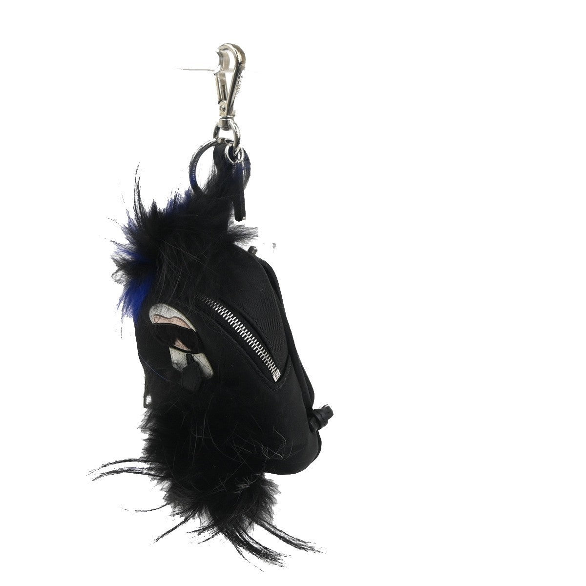 FENDI Karlito Backpack Bag Key Chain Charm Pouch Nylon Leather Fur Black 31KP339