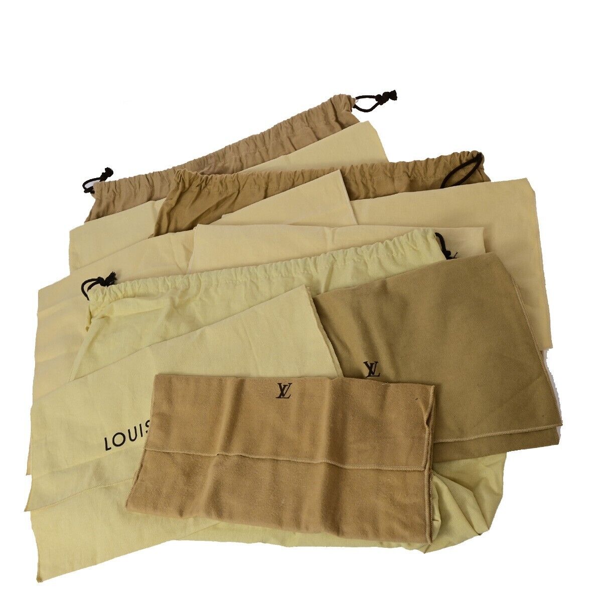 LOUIS VUITTON Logo 10 Set Dust Bag Drawstring Canvas Cotton Beige Brown 09FA766